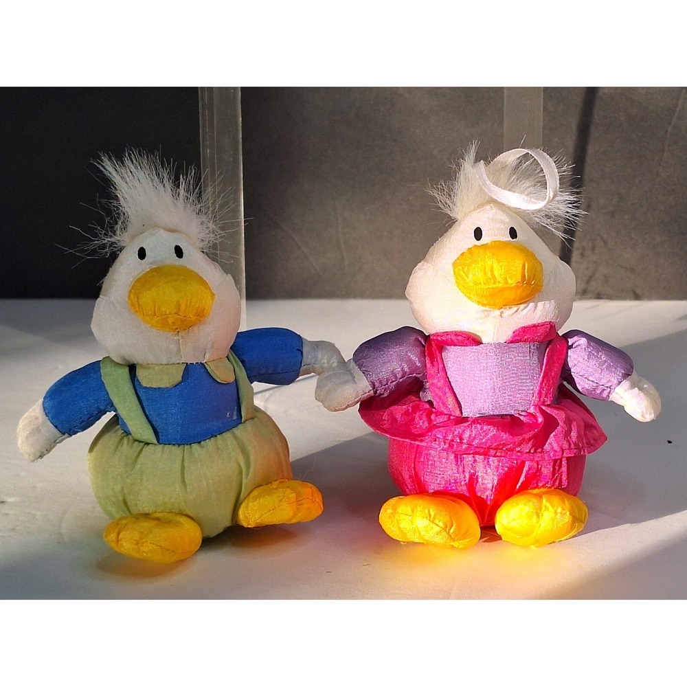 Vtg Lot Of 2 Parachute Nylon Plush Easter Duck Ornaments 4 inches tall